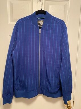 Houston White Blue Pinstripe Bomber Jacket…size L